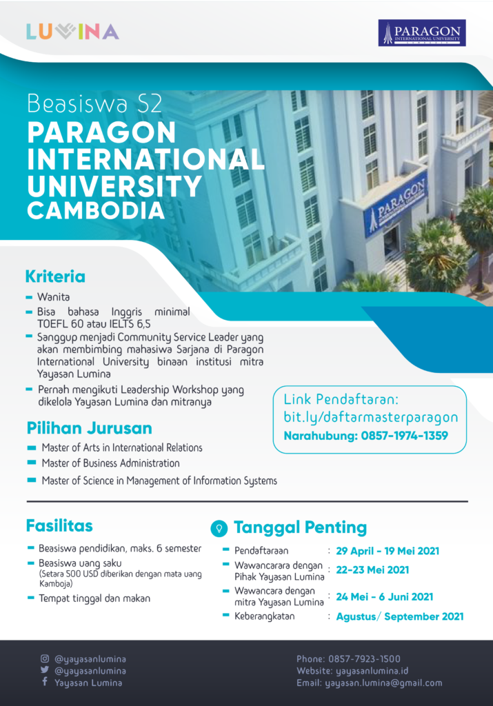 Beasiswa S2 di Paragon International University, Cambodia - LUMINA